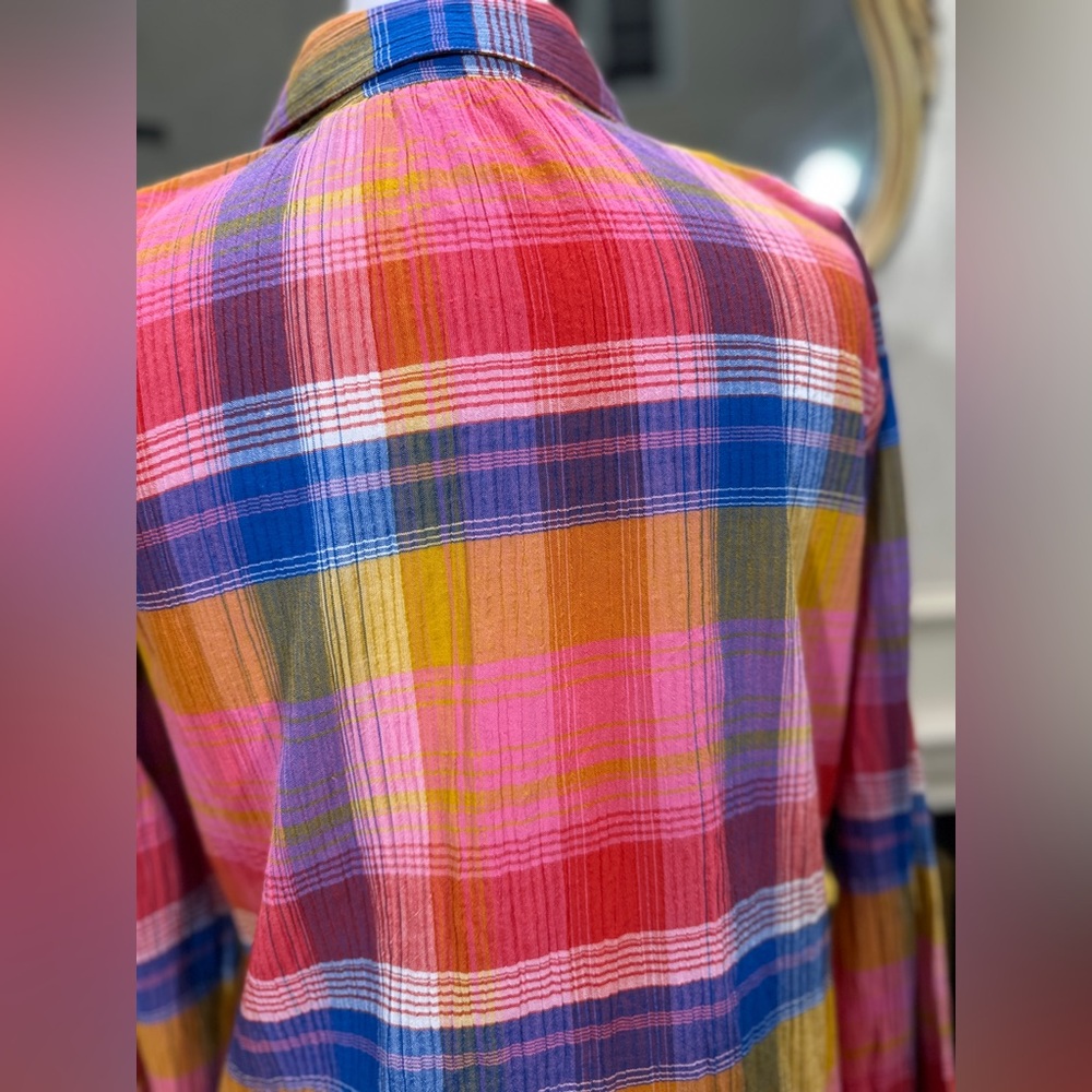 Soft Surroundings Sansonne Rainbow Plaid‎ Crinkle Blouse M - Picture 8 of 11